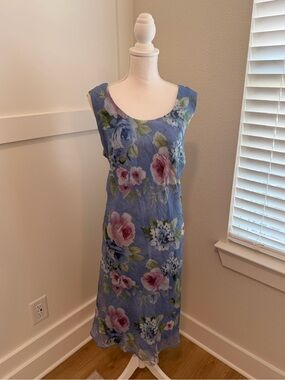 K & Company Woman Blue Floral Sleeveless Midi Dress